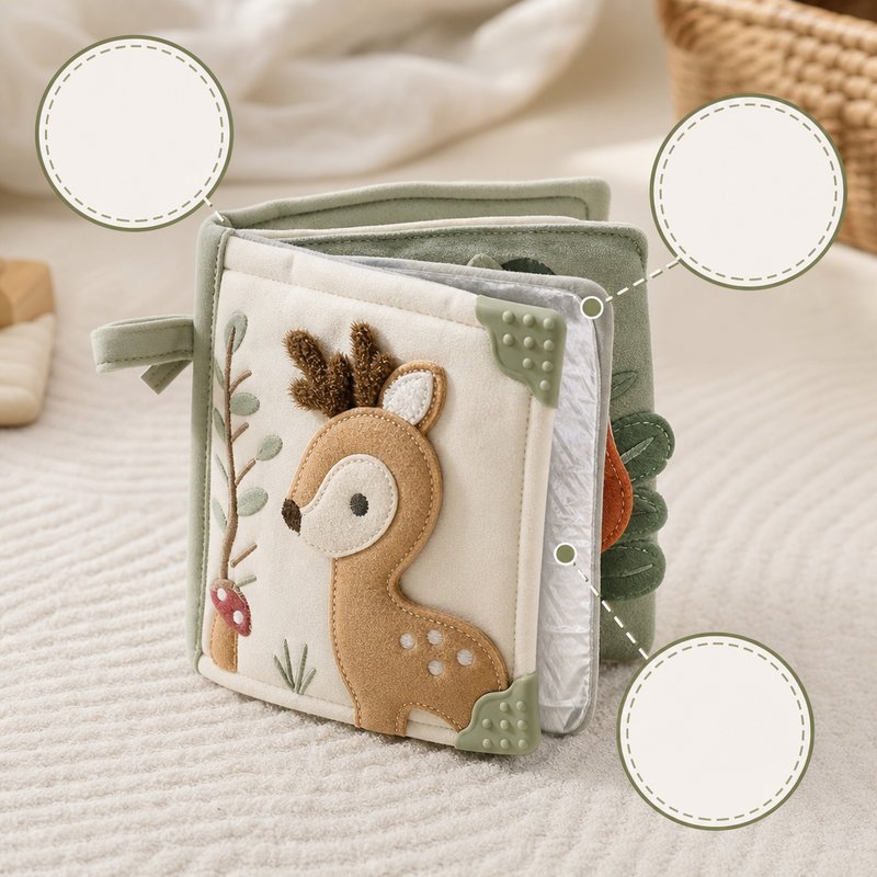 Original Animal Teether Cloth Book close-up — key improvement details