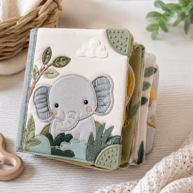 Original Animal Teether Cloth Book safety features — baby-safe construction