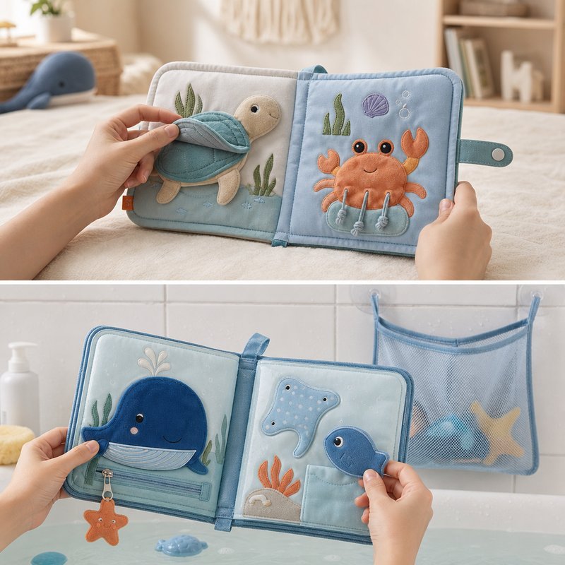 Quick-Dry Anti-Mildew Bath Cloth Book interactive play demonstration