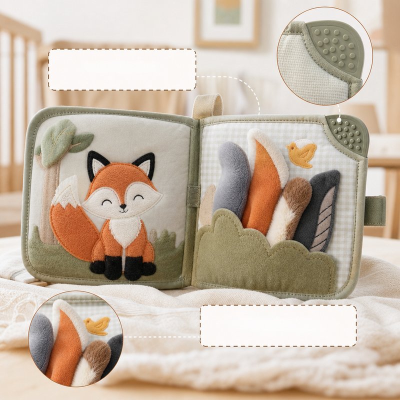 Touch Tails + Teether Combo Cloth Book close-up — key improvement details