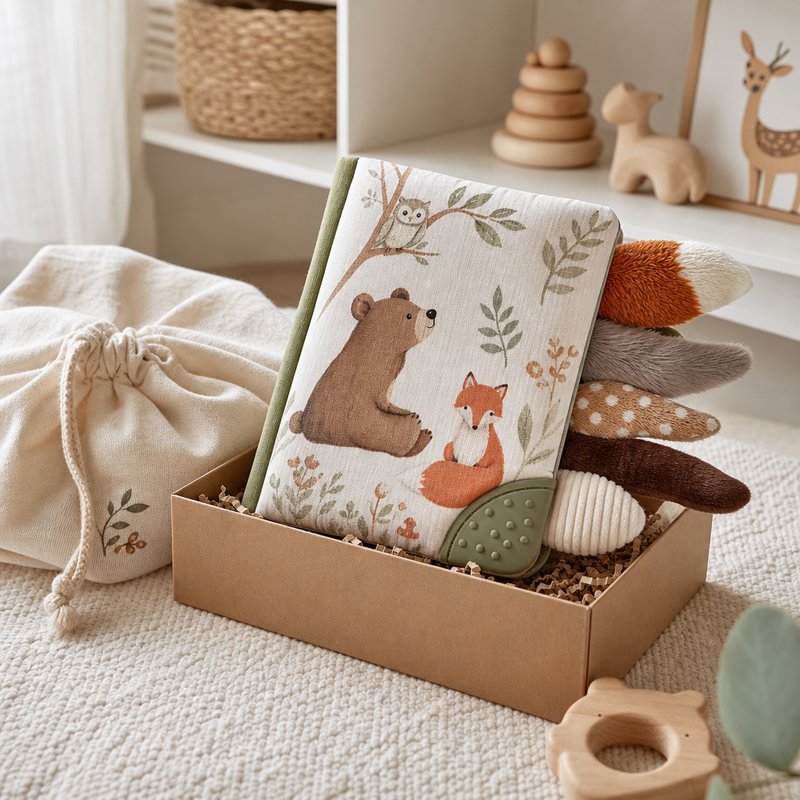 Touch Tails + Teether Combo Cloth Book gift-ready packaging and details