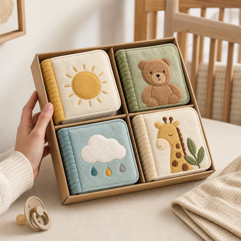 Large Page Value Cloth Book Set size comparison with baby hands