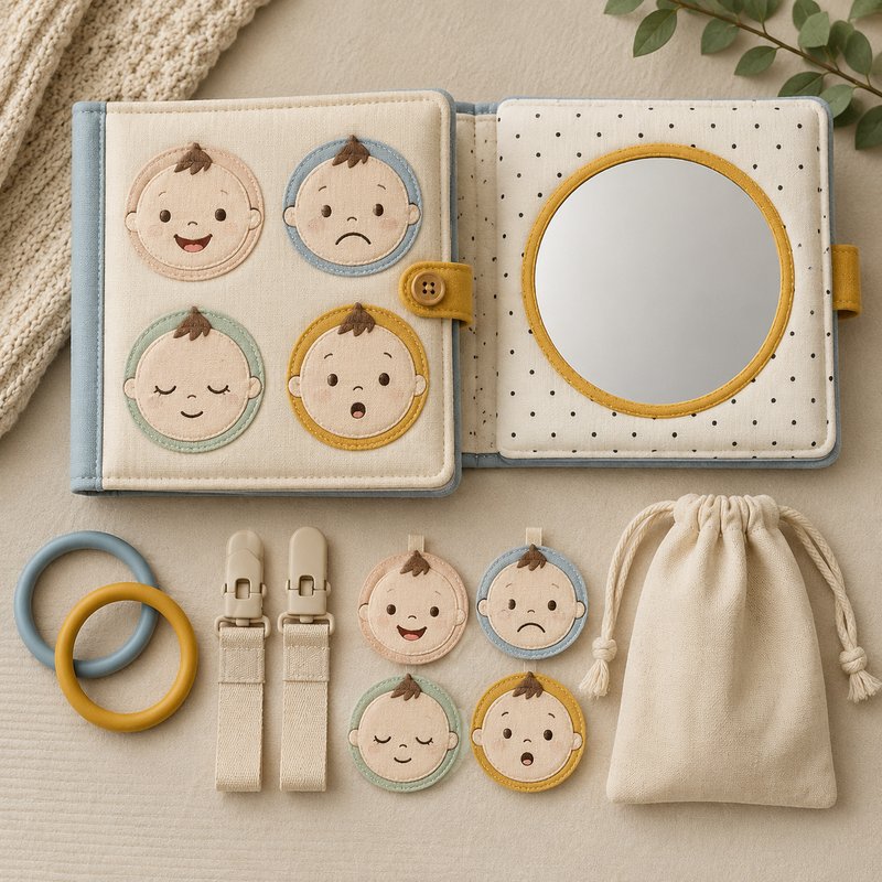 Emotion Faces Mirror Cloth Book unboxing and contents — baby cloth book by SINOMUSE