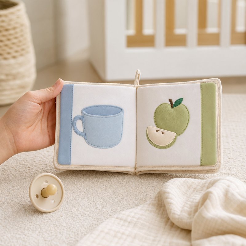 My First Bilingual Everyday Words Cloth Book size comparison with baby hands