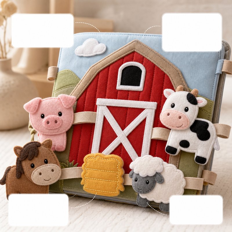 Full Tethered Farm Quiet Book close-up — key improvement details