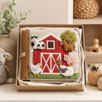 Full Tethered Farm Quiet Book gift-ready packaging and details