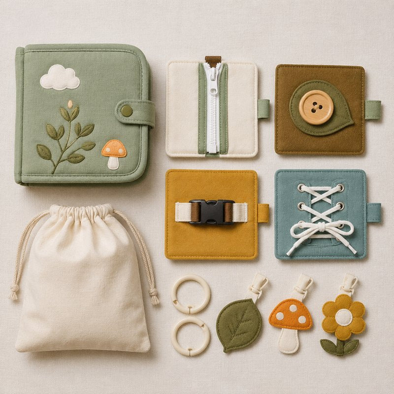 Montessori Life Skills Graduated Busy Book unboxing and contents — baby cloth book by SINOMUSE