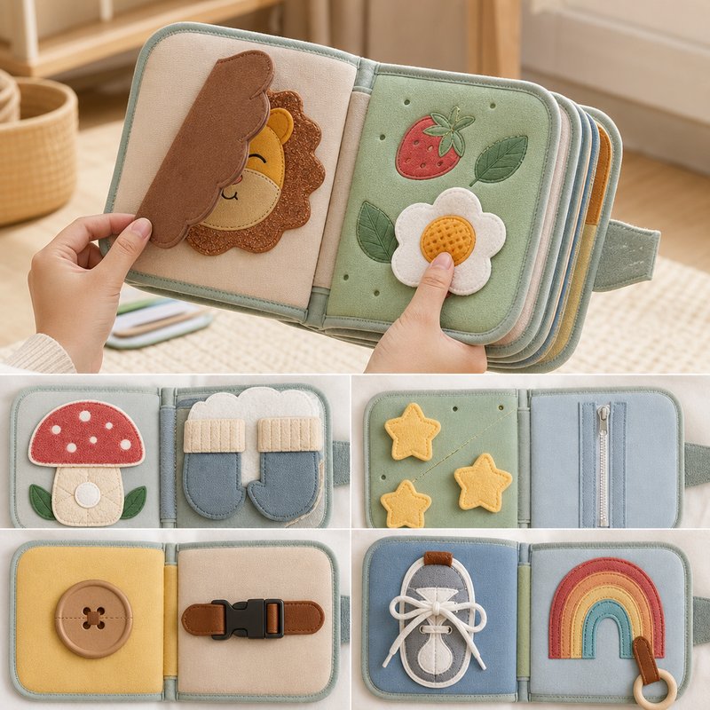 Montessori Life Skills Graduated Busy Book interactive play demonstration