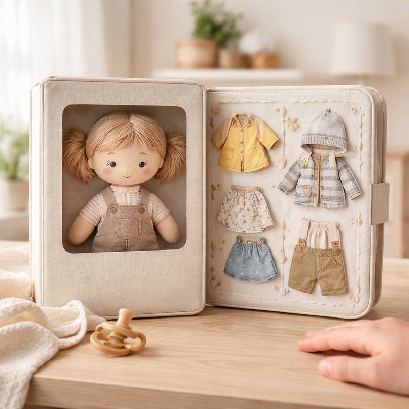 Dress-Up Doll Cloth Activity Book size comparison with baby hands