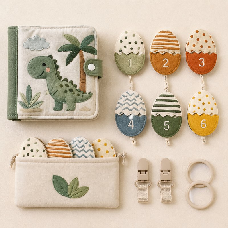 Dinosaur Egg Matching Quiet Book unboxing and contents — baby cloth book by SINOMUSE