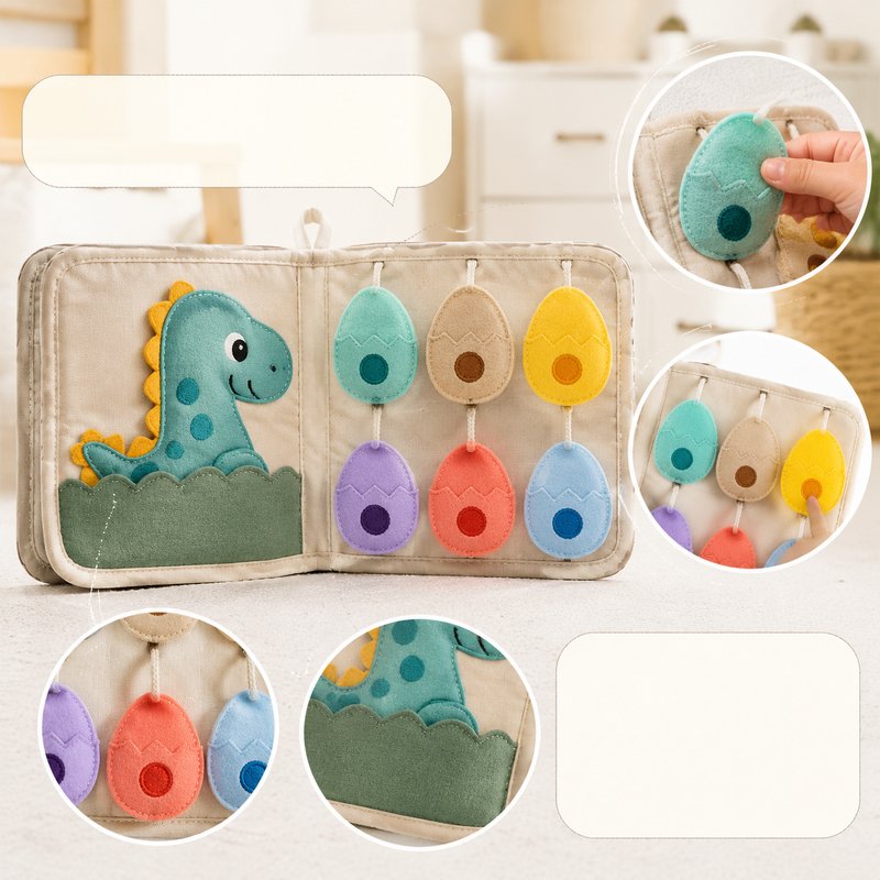 Dinosaur Egg Matching Quiet Book close-up — key improvement details