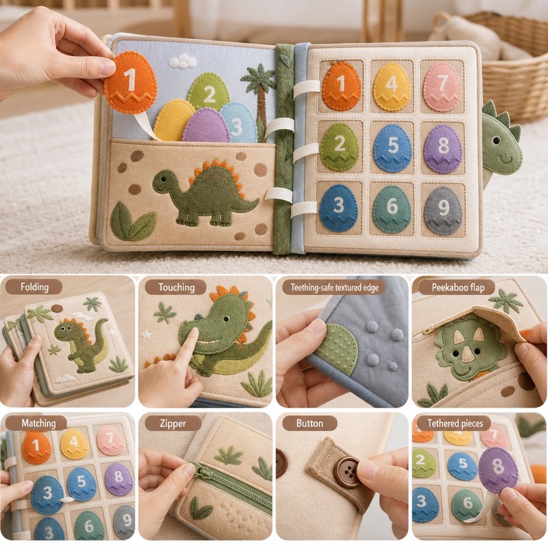 Dinosaur Egg Matching Quiet Book interactive play demonstration
