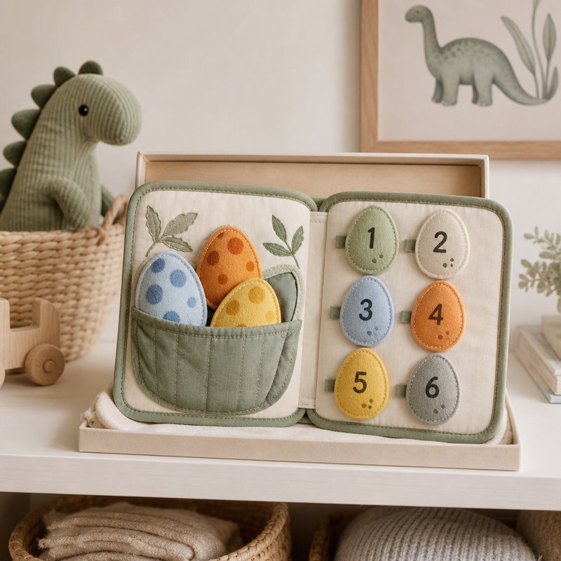 Dinosaur Egg Matching Quiet Book gift-ready packaging and details