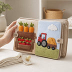 Farm Harvest Sorting Quiet Book size comparison with baby hands