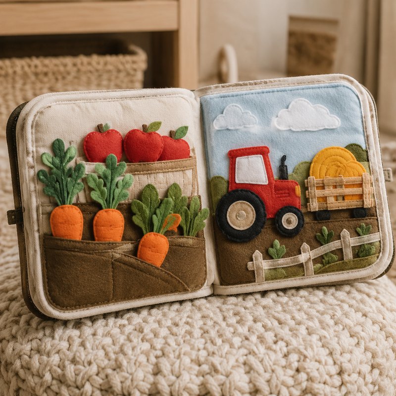 Farm Harvest Sorting Quiet Book fabric texture and stitching details