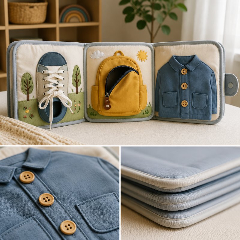 Contextual Life Skills Cloth Book fabric texture and stitching details