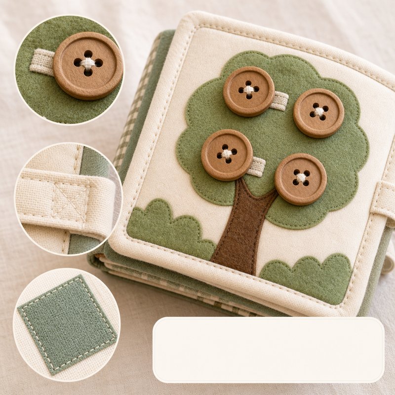 Reinforced Button Busy Book close-up — key improvement details