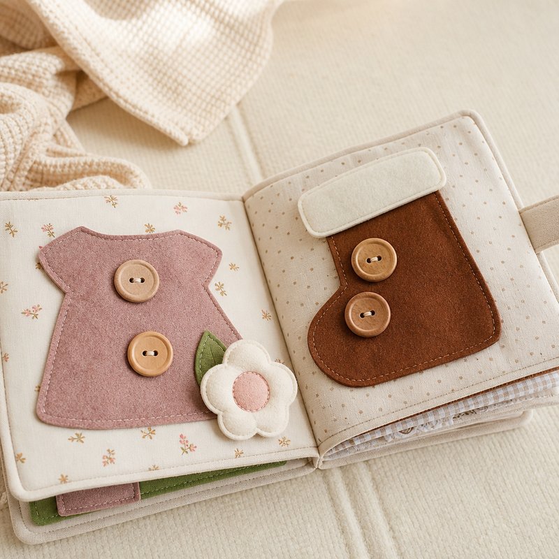 Reinforced Button Busy Book fabric texture and stitching details