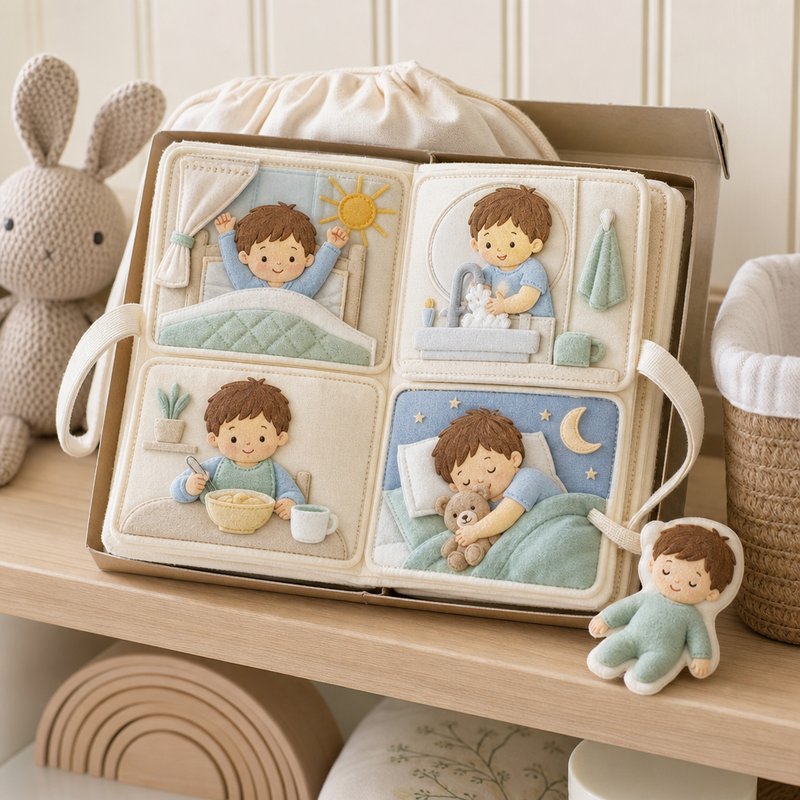 Daily Routine Sequence Cloth Book gift-ready packaging and details