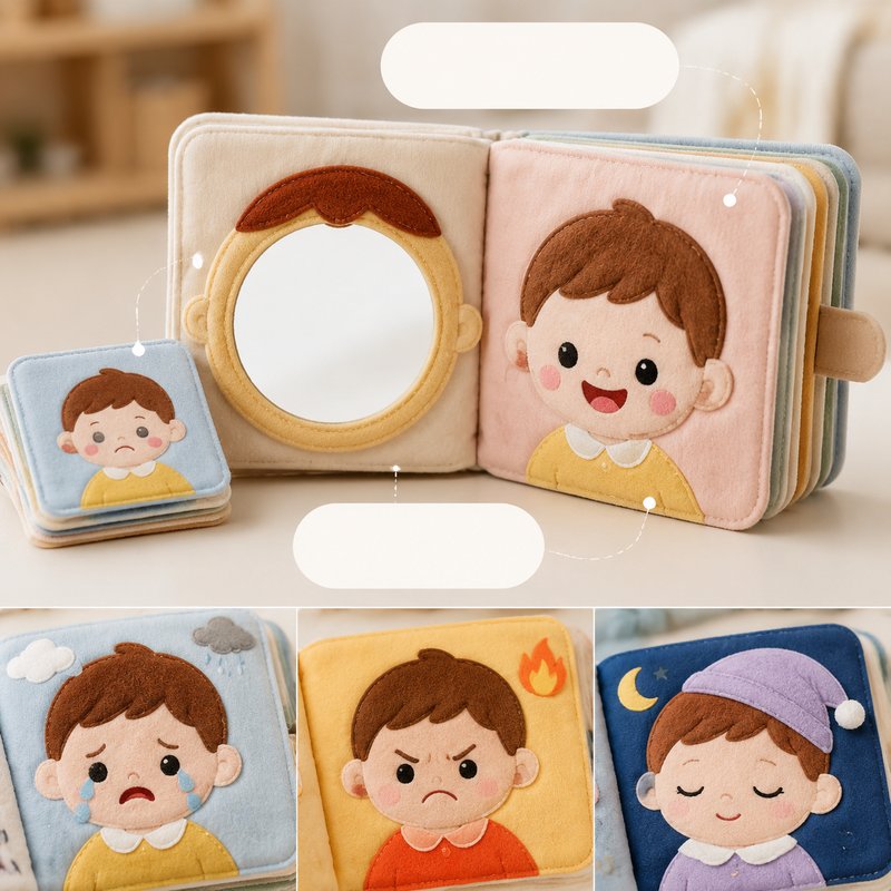 Emotion Learning Role-Play Cloth Book close-up — key improvement details