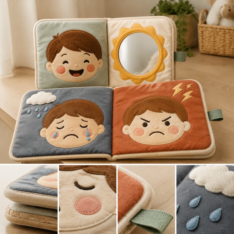 Emotion Learning Role-Play Cloth Book fabric texture and stitching details