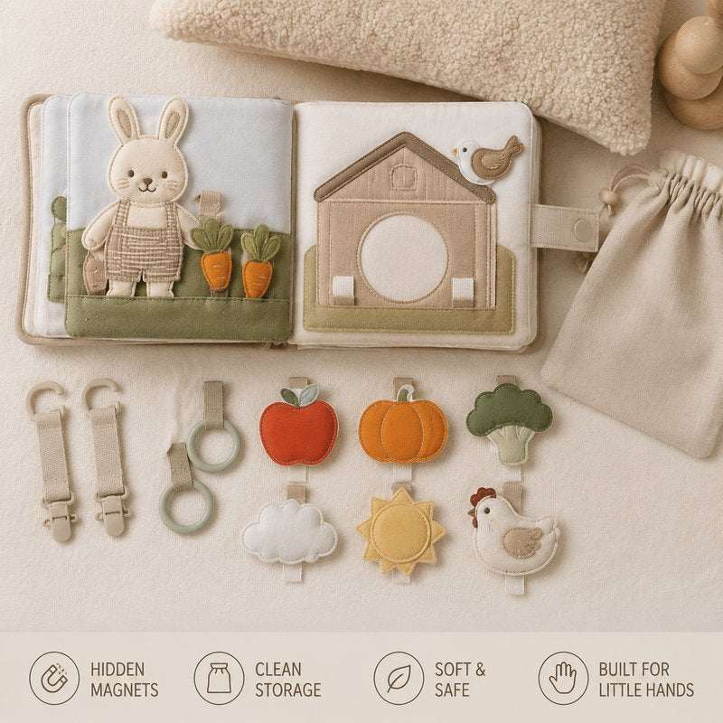 Magnetic Closure Quiet Book unboxing and contents — baby cloth book by SINOMUSE