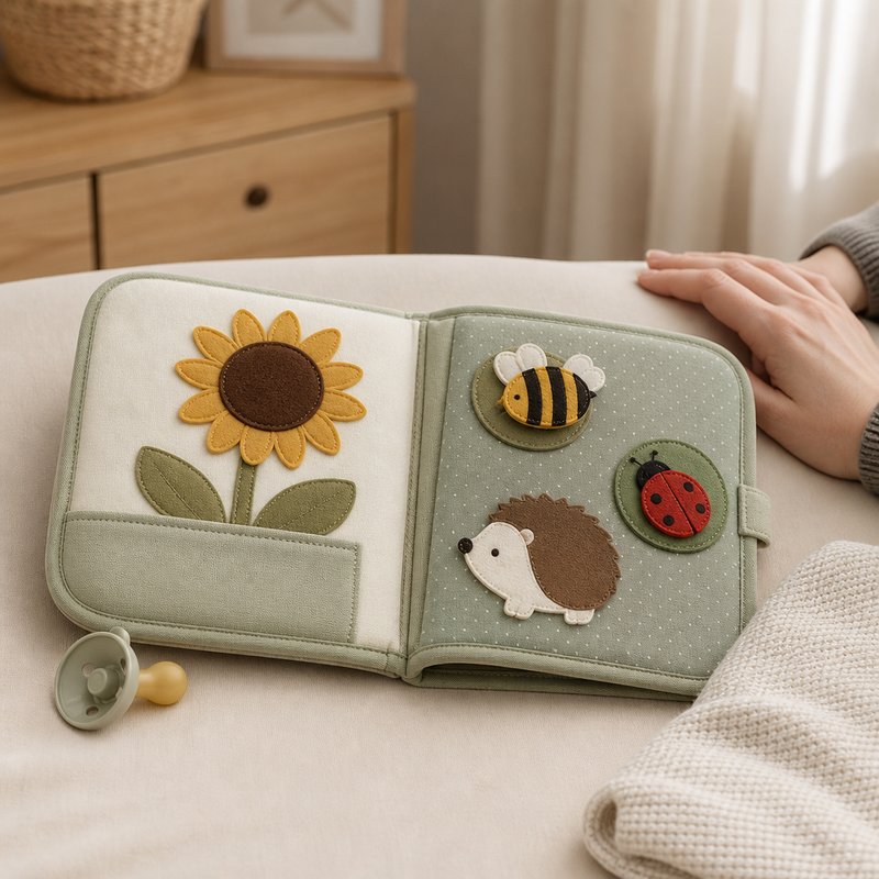 Magnetic Closure Quiet Book size comparison with baby hands