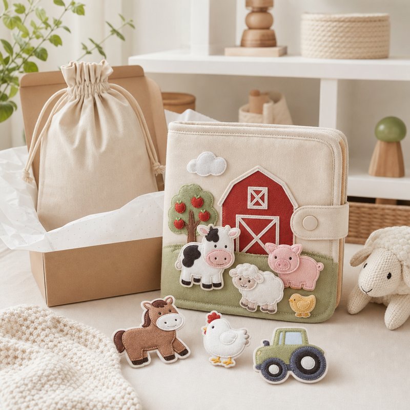 Magnetic Closure Quiet Book gift-ready packaging and details