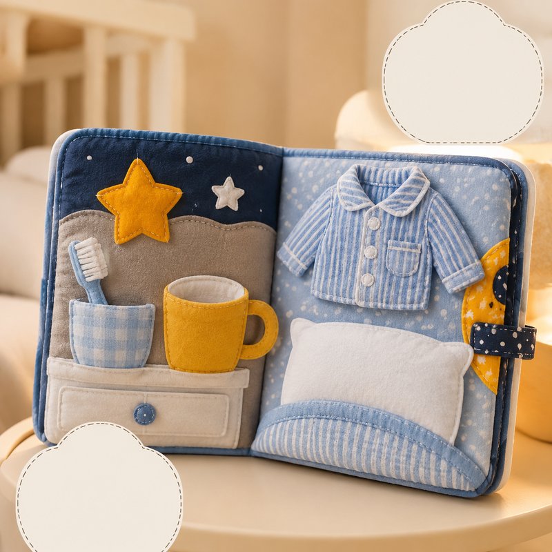 Bedtime Routine Soft Cloth Book close-up — key improvement details