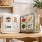 Everyday Words Multilingual Cloth Book fabric texture and stitching details