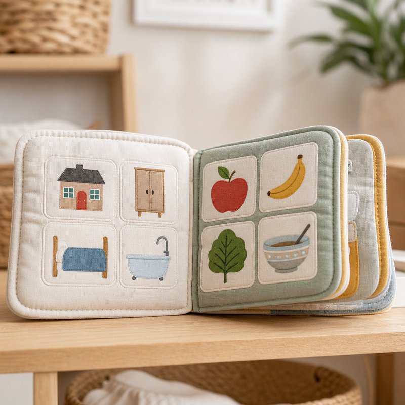 Everyday Words Multilingual Cloth Book fabric texture and stitching details