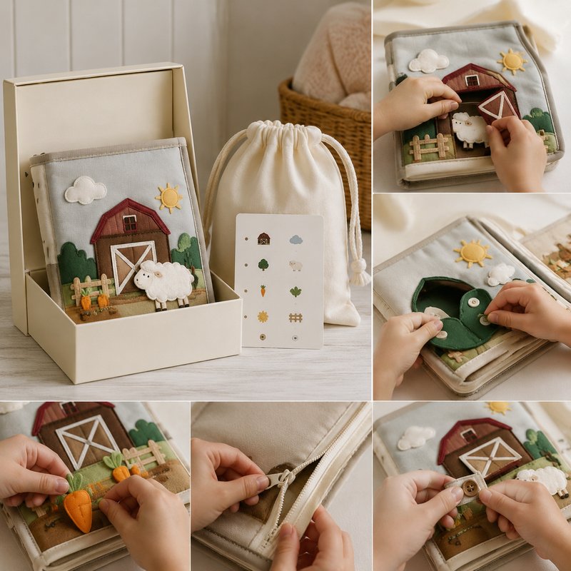 Gift-Grade Quiet Book Set with Packaging interactive play demonstration