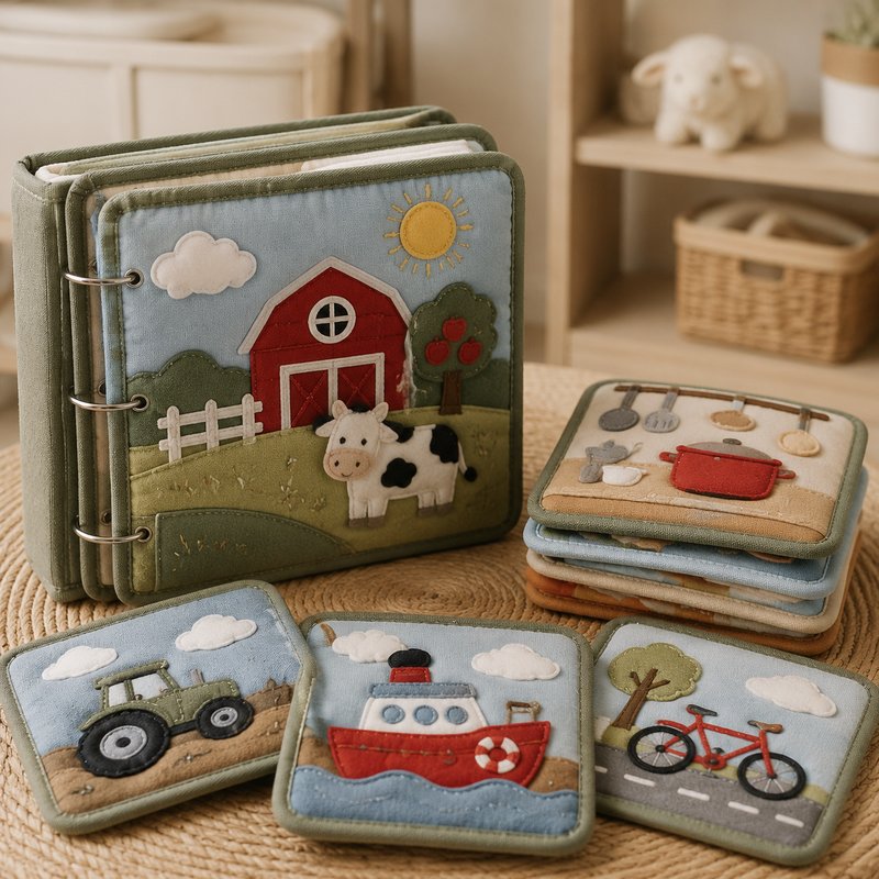 Modular Expandable Quiet Book System fabric texture and stitching details