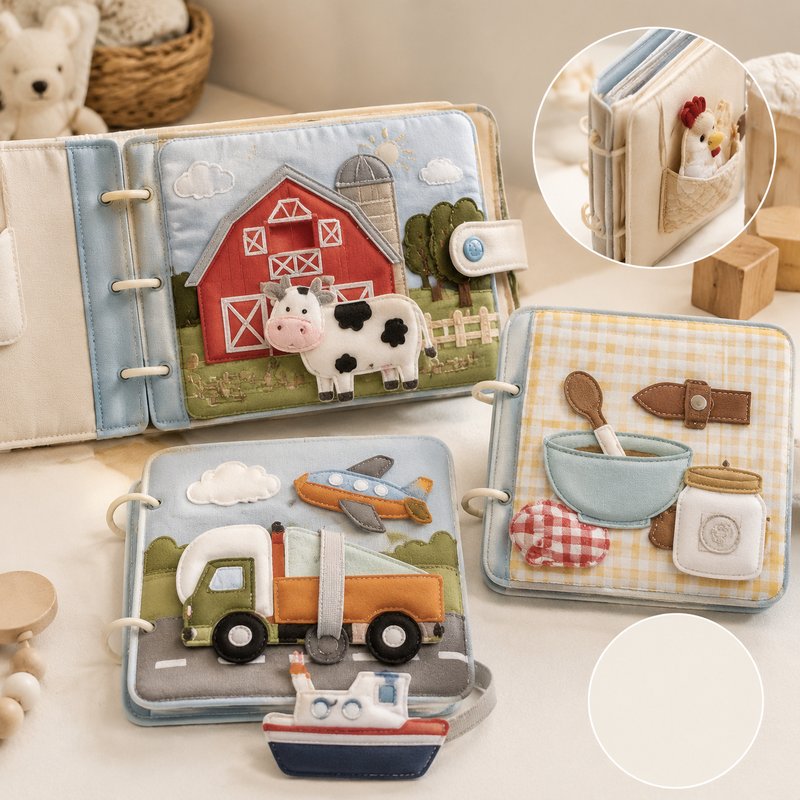 Modular Expandable Quiet Book System safety features — baby-safe construction
