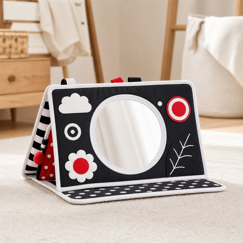 Self-standing high contrast tummy time cloth book