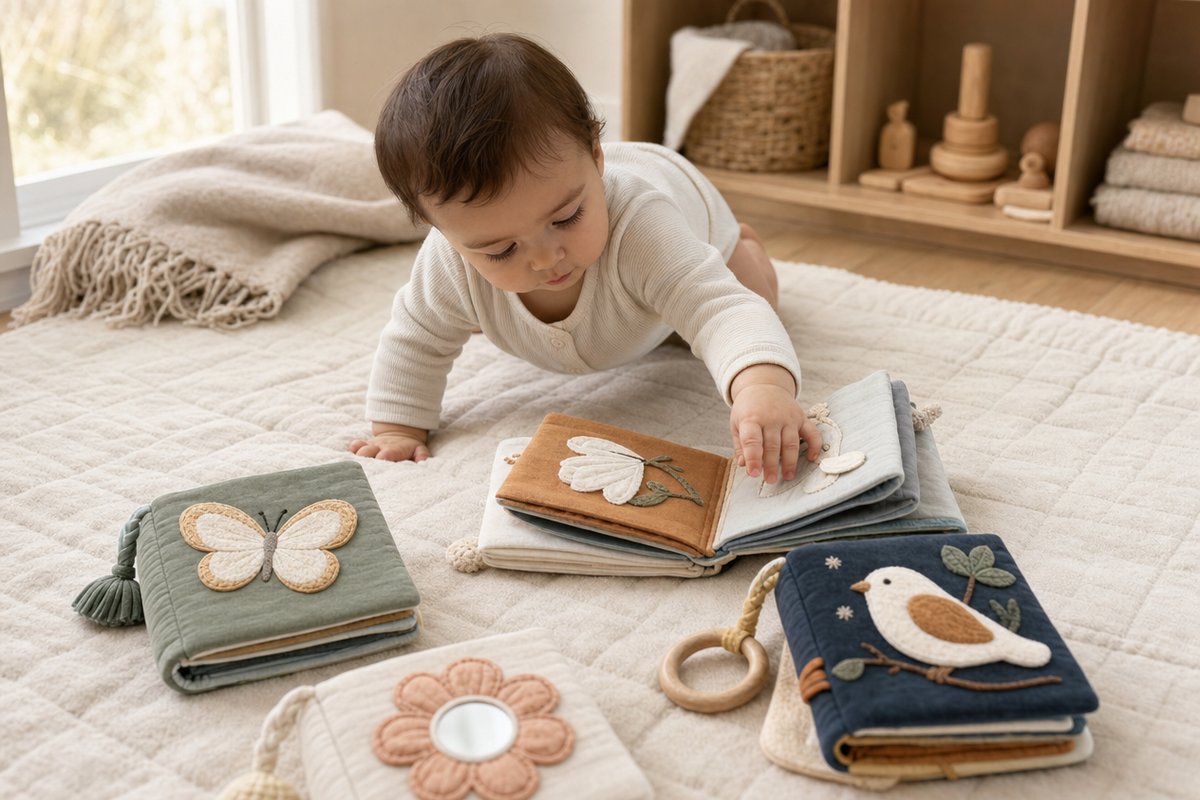 SINOMUSE baby cloth books in a warm nursery