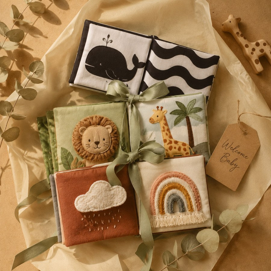 Parent and baby with cloth book