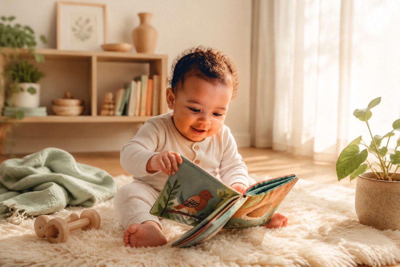Baby playing with cloth book